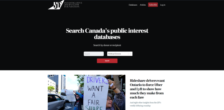 Picture of the Investigative Journalism Foundation landing page.